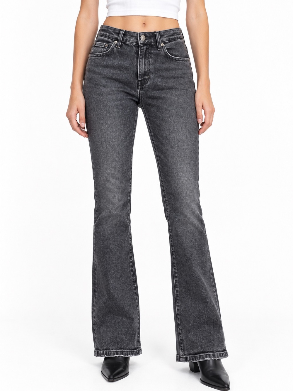 Pull&Bear Washed Black High Rise Skinny Kick Flare Jeans US 6